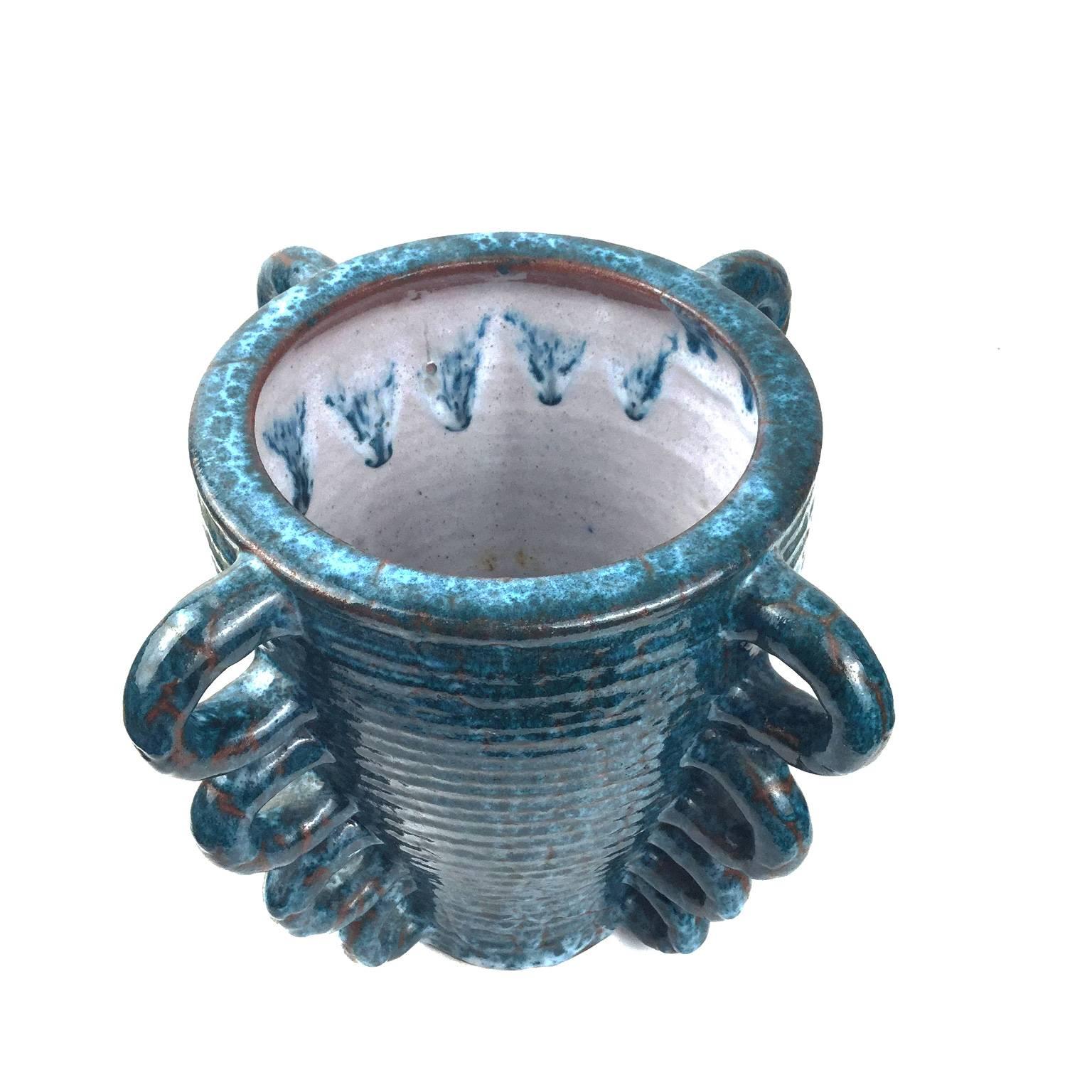 20th Century Accolay Blue Glazed Vase For Sale