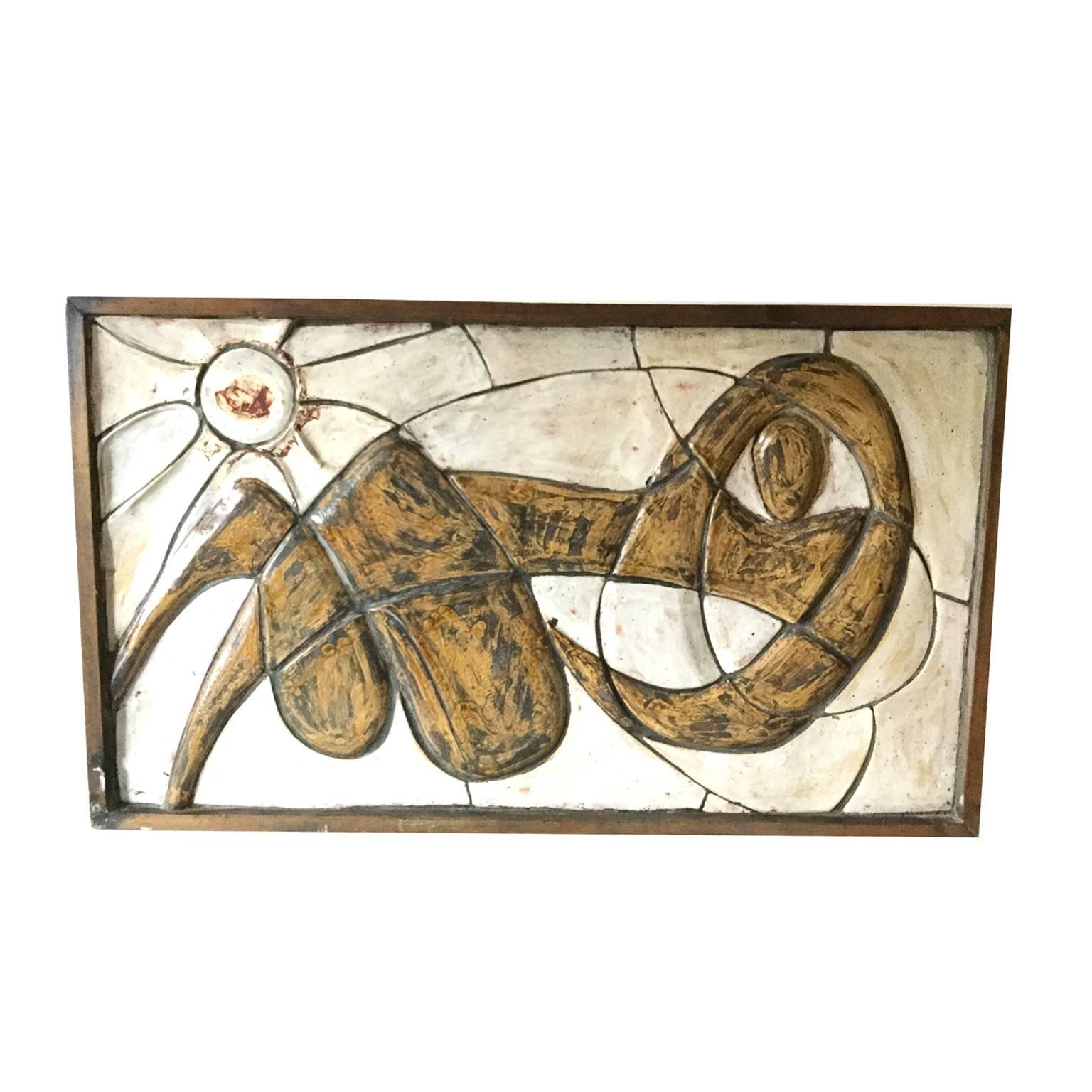 Hand-Crafted 1950s Abstract Wall Ceramic Panel For Sale