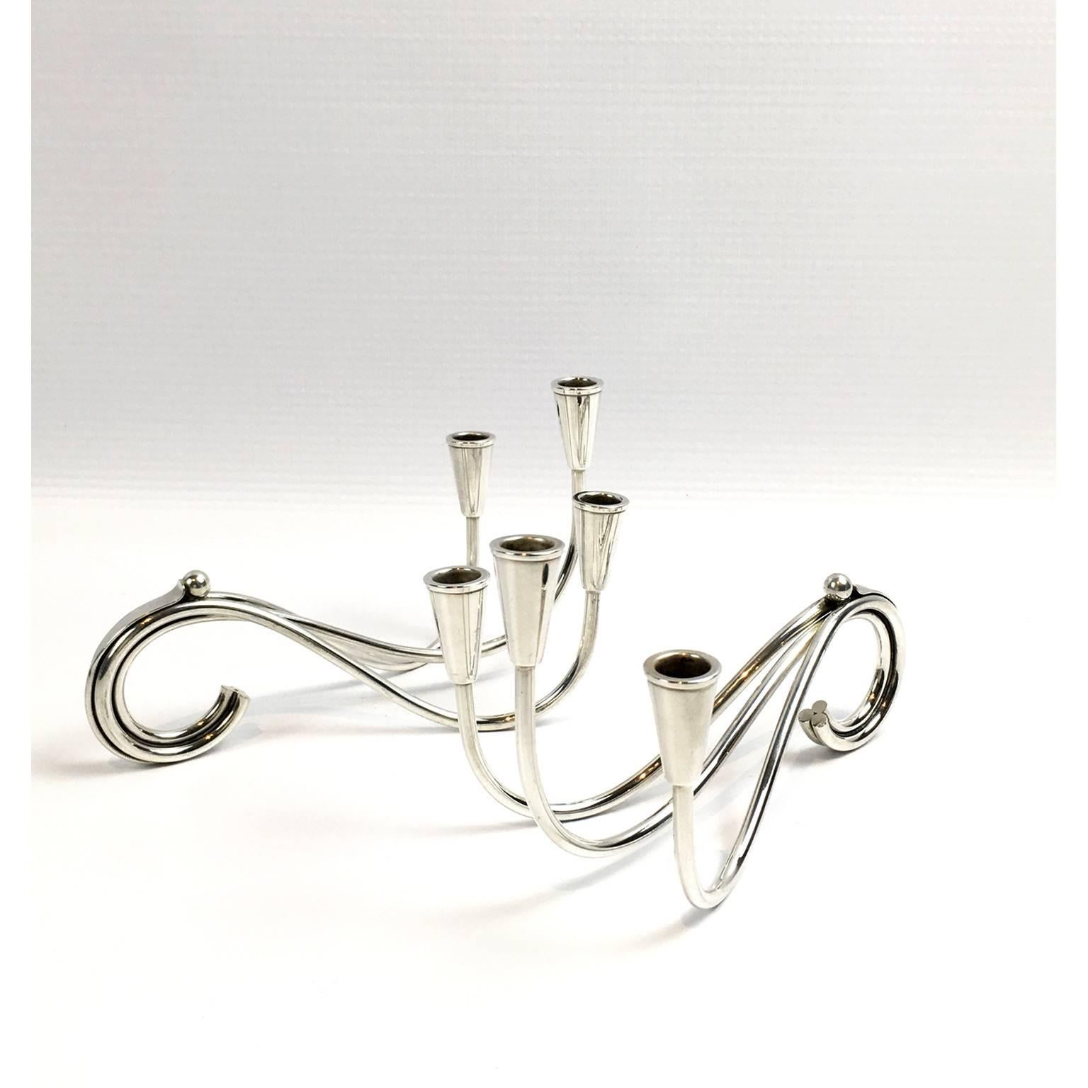 Hand-Crafted Pair of Silver Plated Candleholders by Carl Frederik Christiansen For Sale