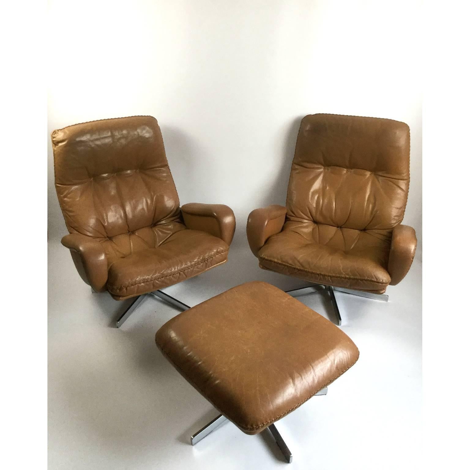 Paire de fauteuils De Sede S231 James Bond avec pouf, années 1960 en vente 2