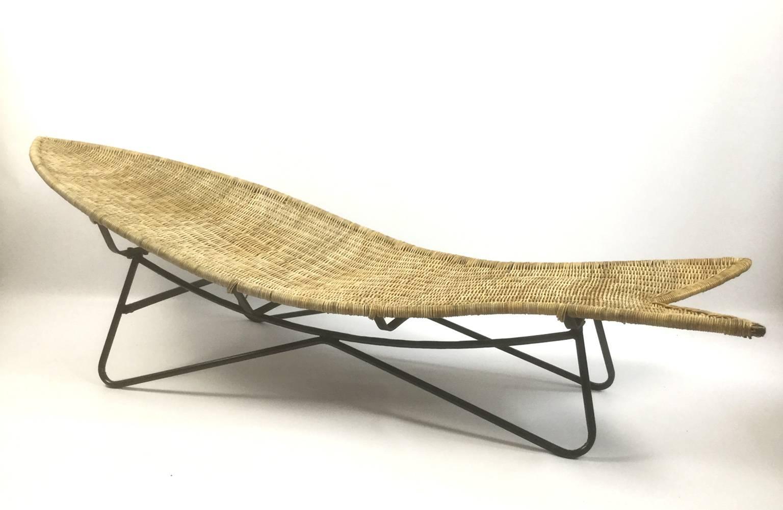 Art Deco Lina Zervudaki Rattan Fish Lounge Chair For Sale