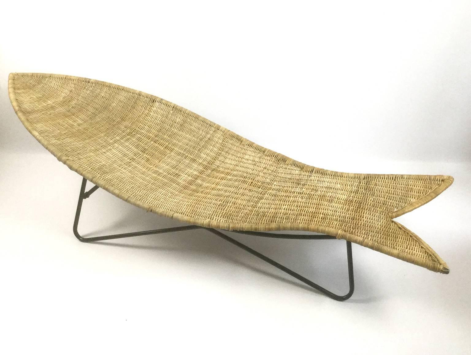 Mid-20th Century Lina Zervudaki Rattan Fish Lounge Chair For Sale