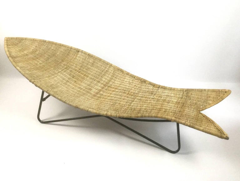 Lina Zervudaki Rattan Fish Lounge Chair For Sale 1