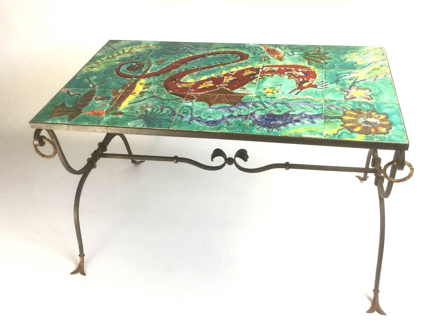 Mid-Century Modern 1940s French Wrought Iron Coffee Table For Sale