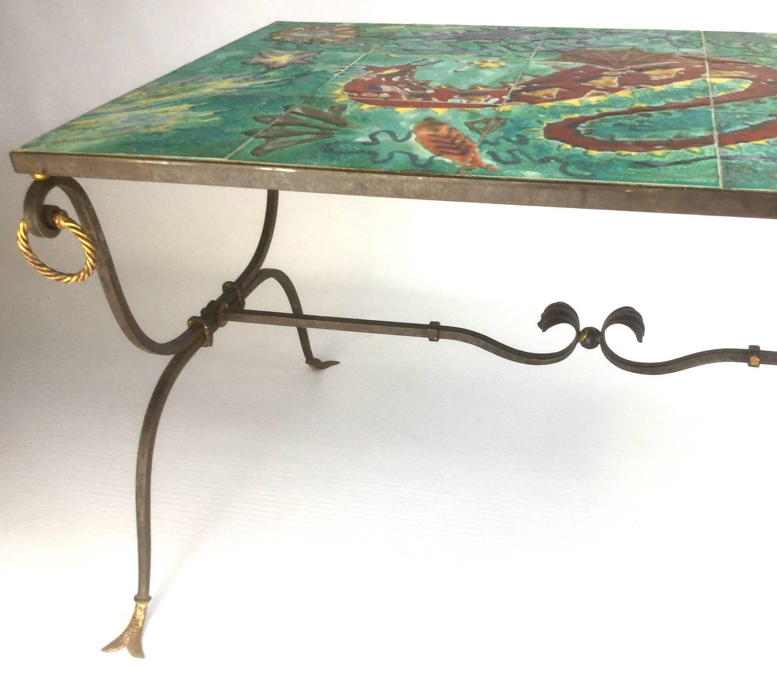 20th Century 1940s French Wrought Iron Coffee Table For Sale