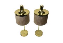 Hans-Agne Jakobsson Model B-140 Pair of Silk Fringe Brass Table Lamp