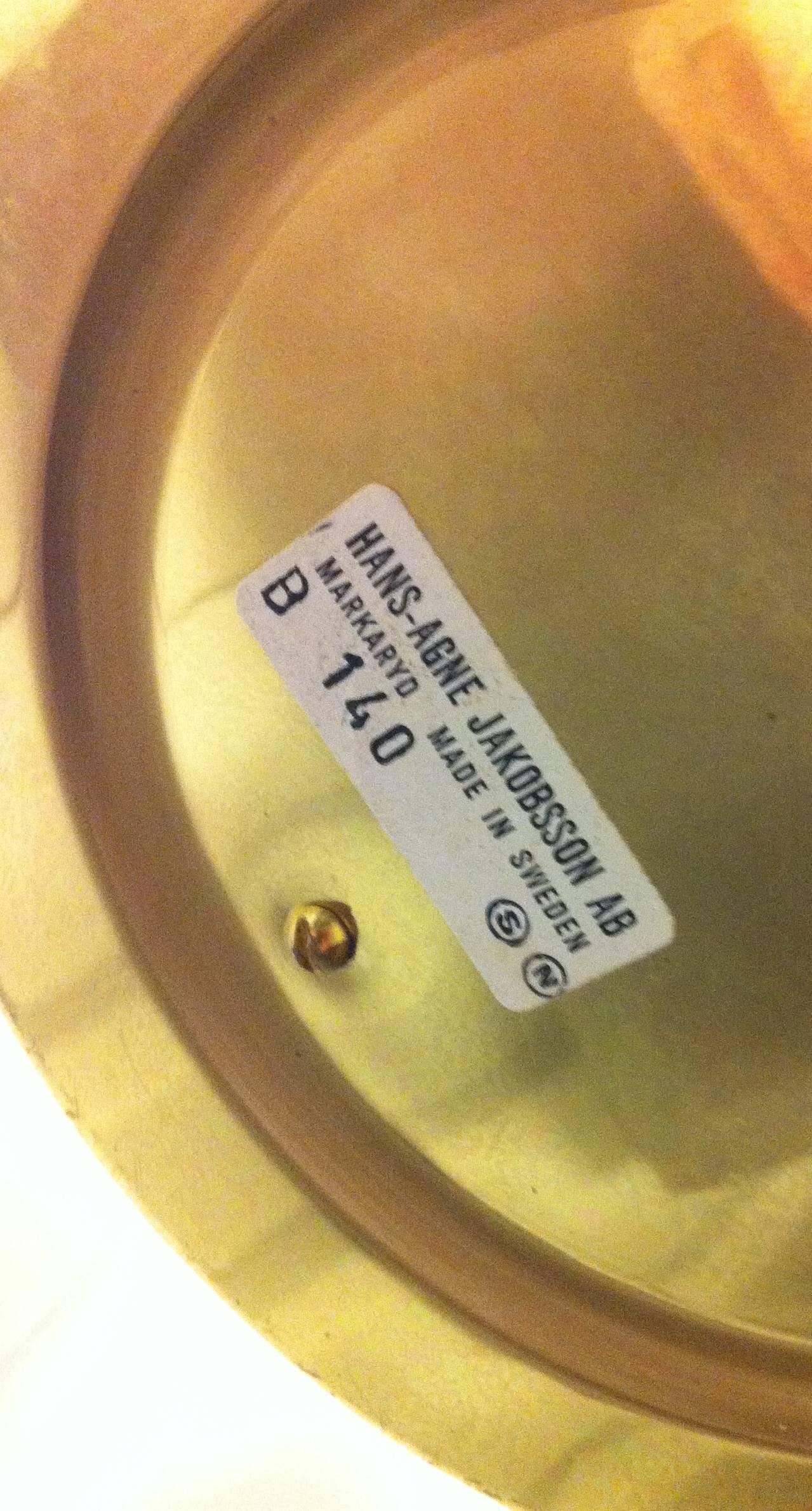 Hans-Agne Jakobsson Model B-140 Pair of Silk Fringe Brass Table Lamp For Sale 1