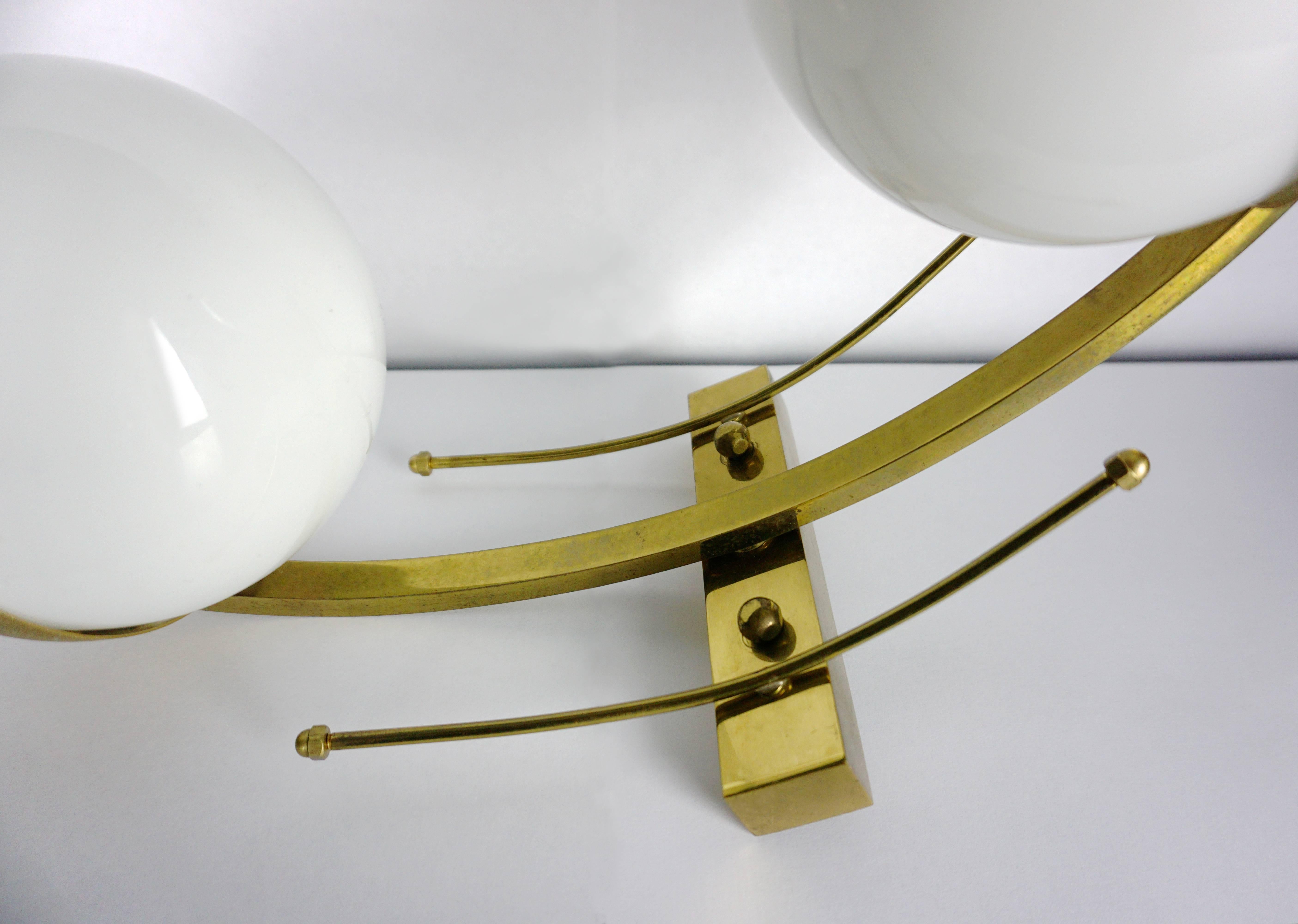 Italian Stilnovo Brass and Glass Sconces Produced in Italy 1960s For Sale