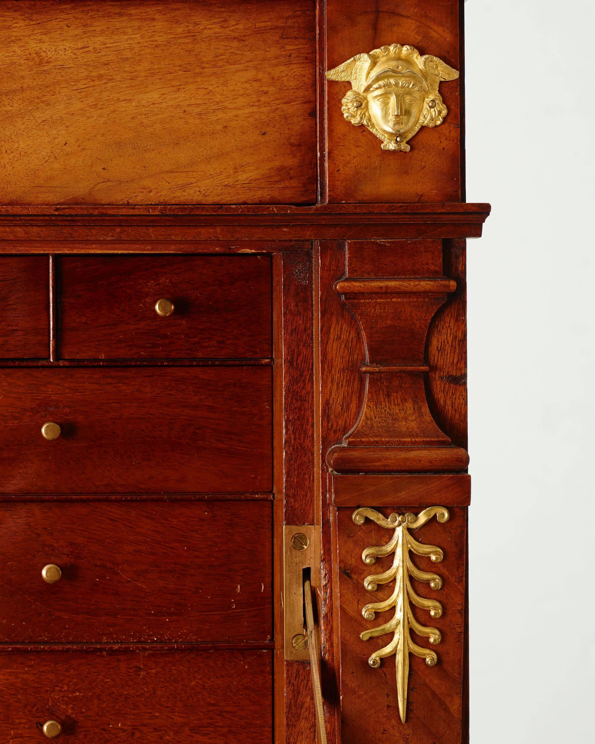 Gilt Swedish Late Gustavian Secretaire a Abbatant with Porfhyr Top For Sale
