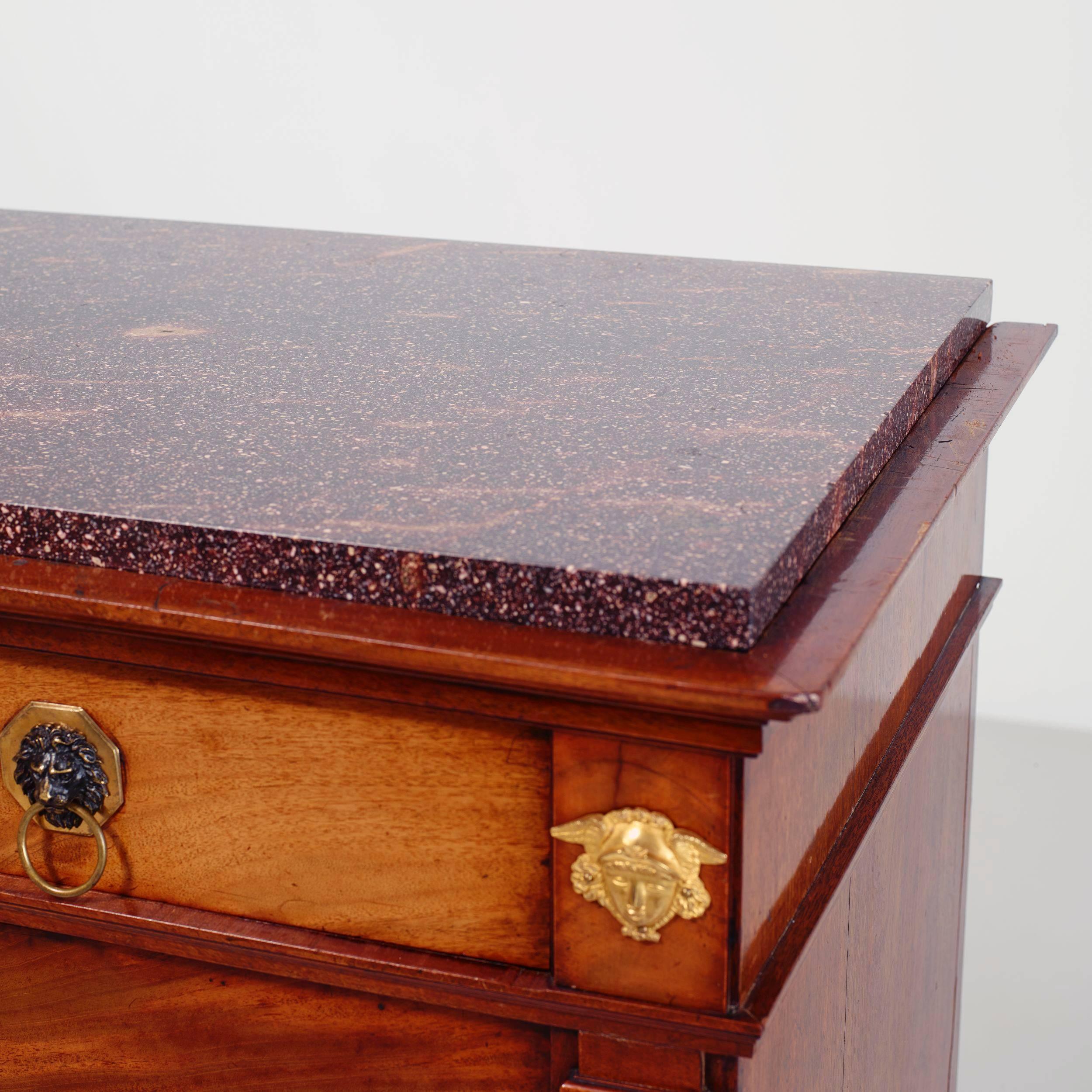 Bronze Swedish Late Gustavian Secretaire a Abbatant with Porfhyr Top For Sale