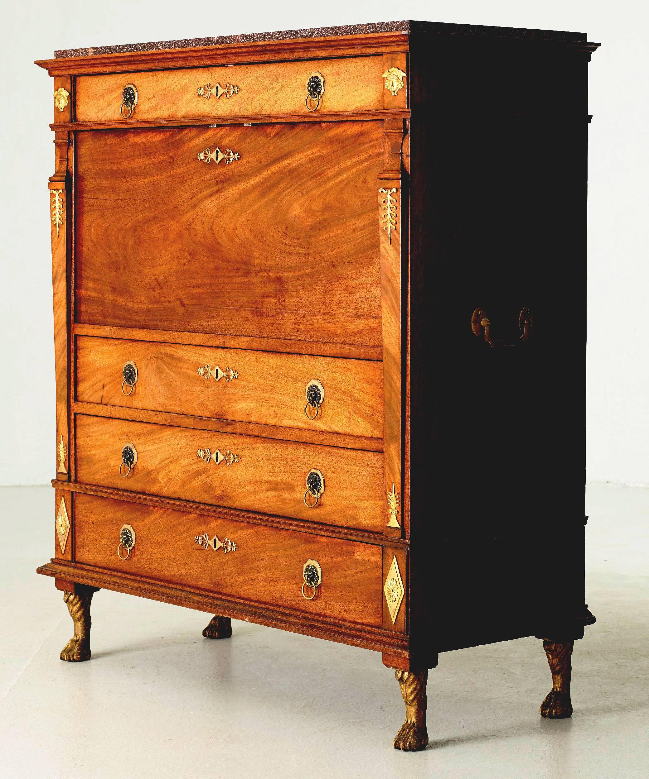 Swedish Late Gustavian Secretaire a Abbatant with Porfhyr Top For Sale 1