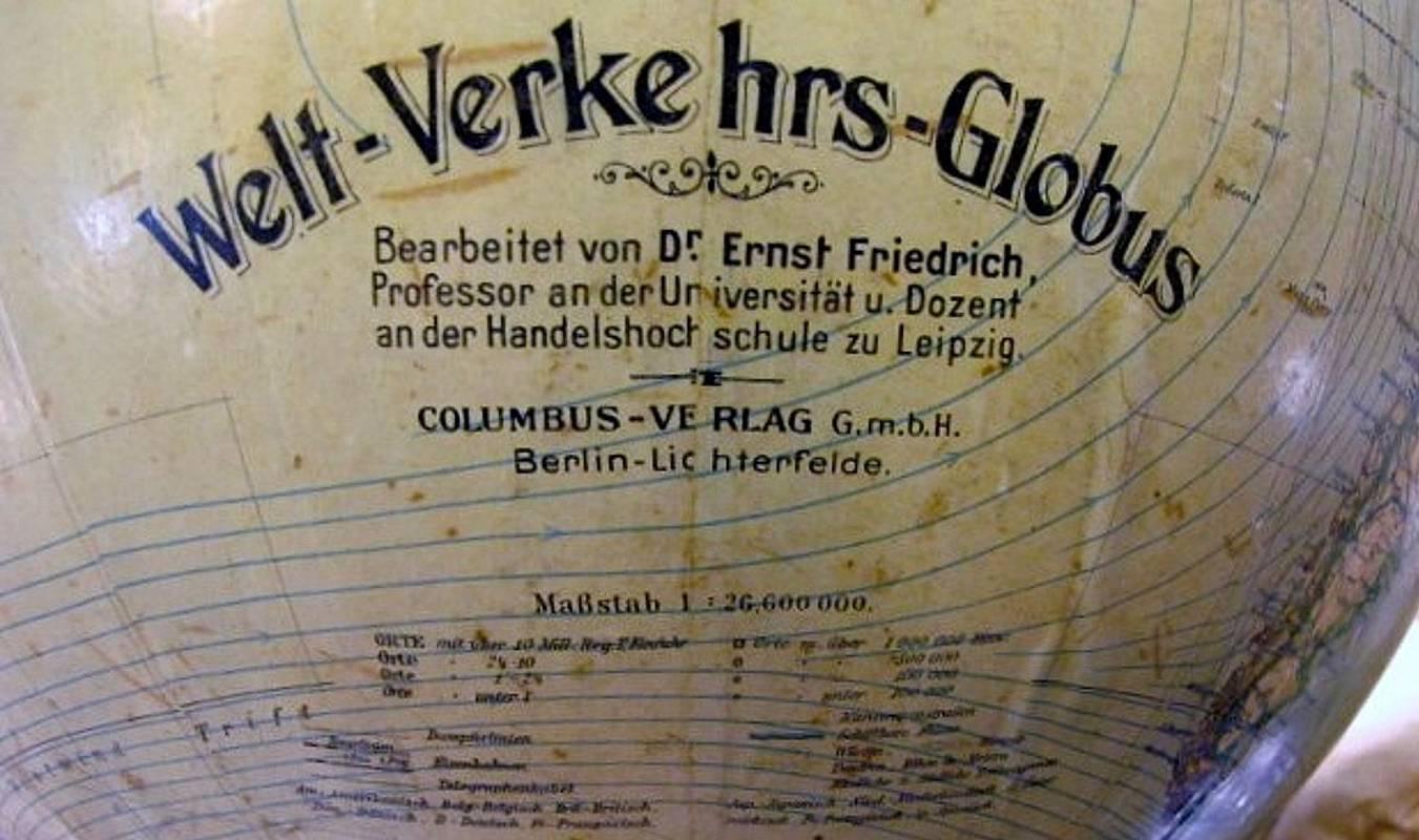 Jugendstil World Globe or Terrestrial Globe by Dr Ernst Friedrich Manufactured by Columbus