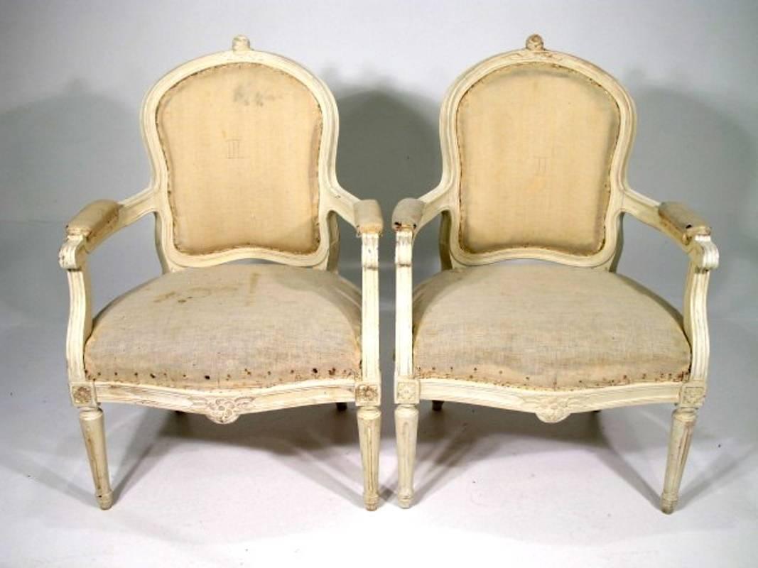 A pair of stylish armchairs Gustavian style, Swedish, painted. Made circa 1880-1890.
 