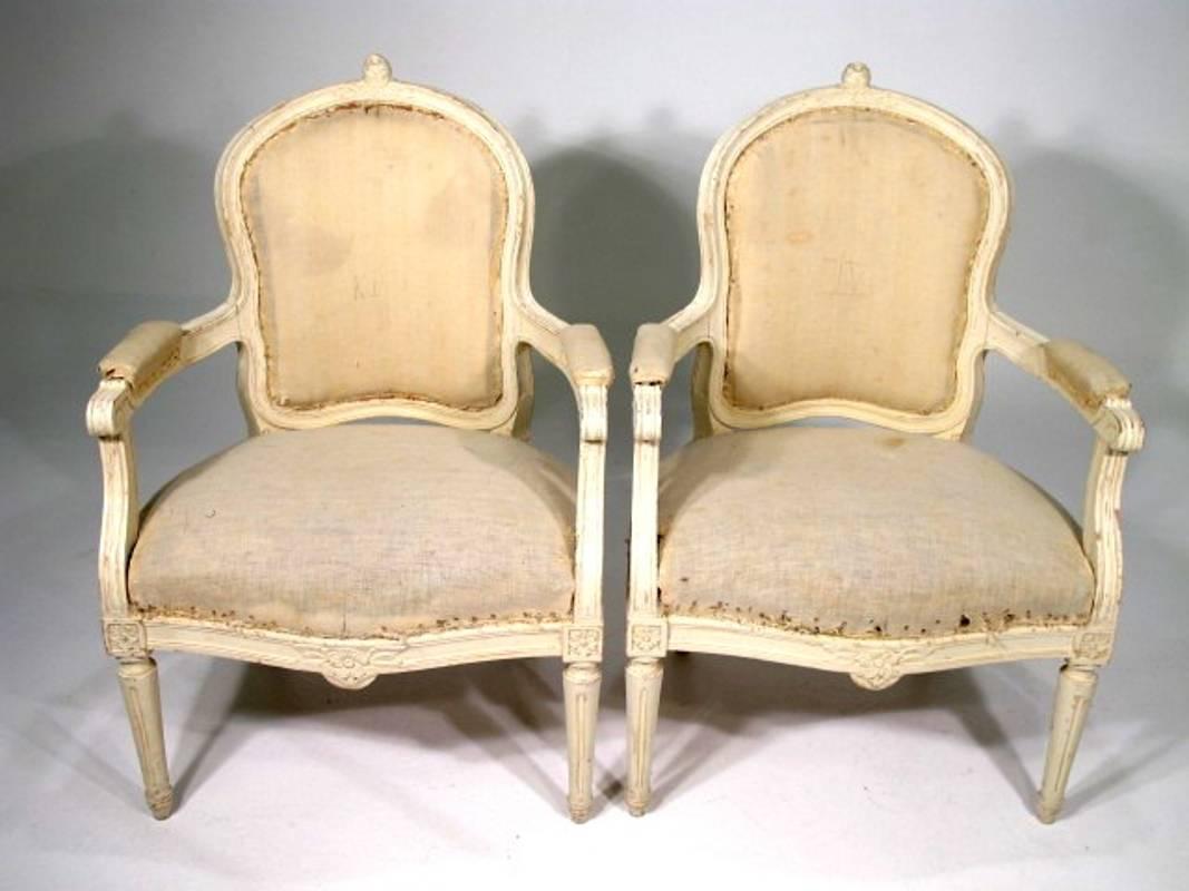 A pair of stylish armchairs Gustavian style, Swedish, painted. Made circa: 1880-1890.
  