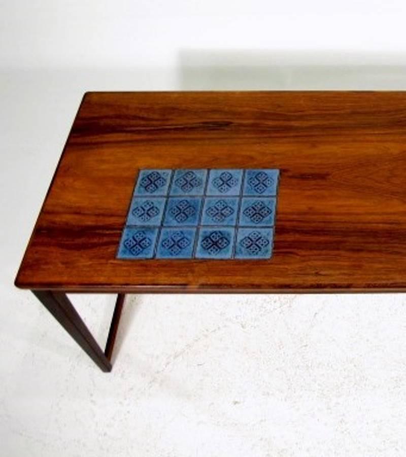 Scandinavian Modern Very Rare and Stylish Coffee Table, Svend Langkilde, Rosewood with Ceramic Tile For Sale