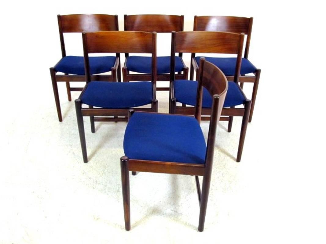 Scandinavian Modern Set of Six Rosewood Chairs by Kurt Østervig for Sibast Furniture For Sale