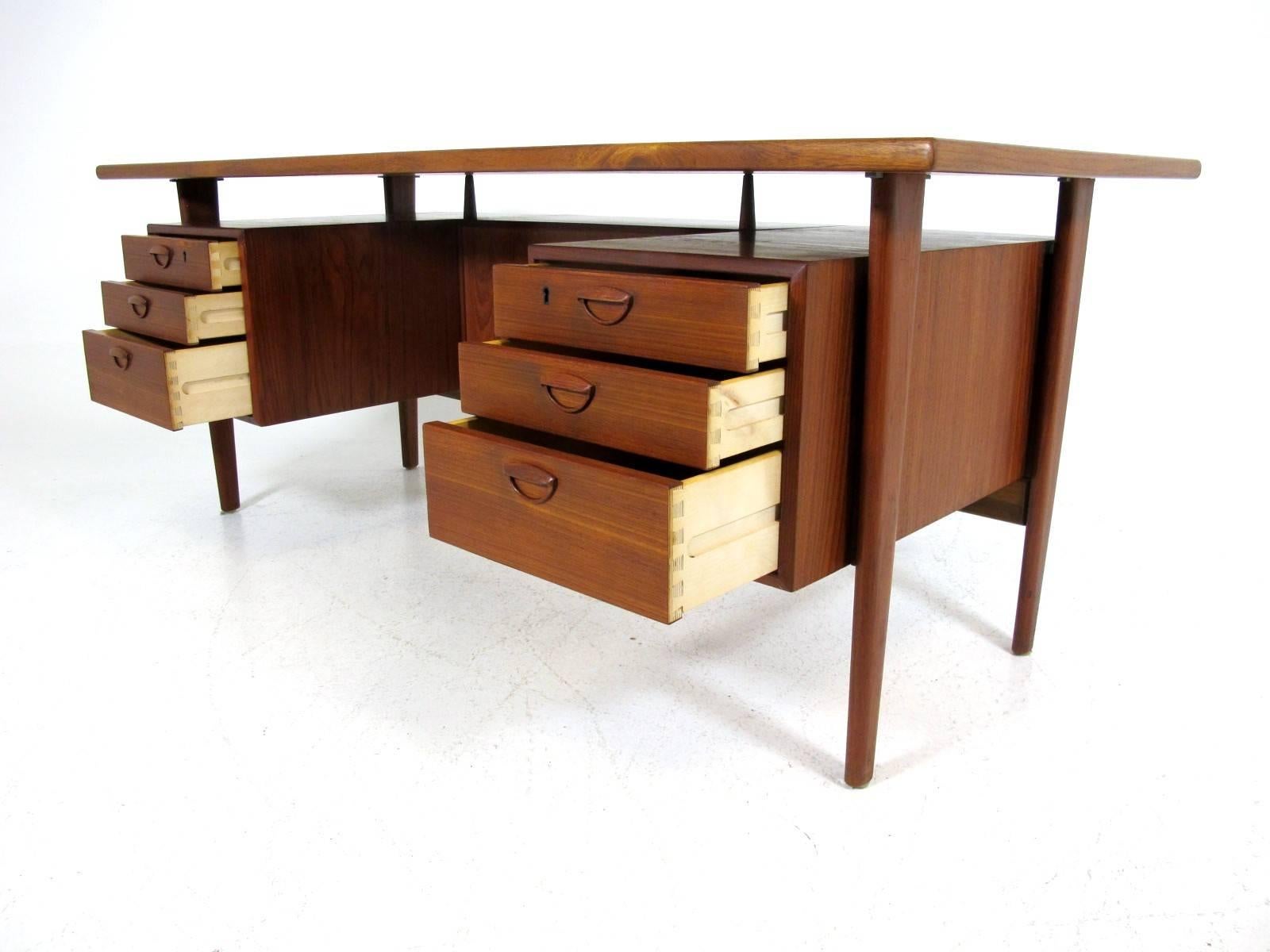 Scandinavian Modern Free Standing Executive Desk with a Floating Top Designed by Kai Kristiansen