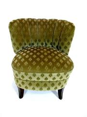 Beautiful Fan Backed Swedish Upholstered Lounge Chair, 1940s