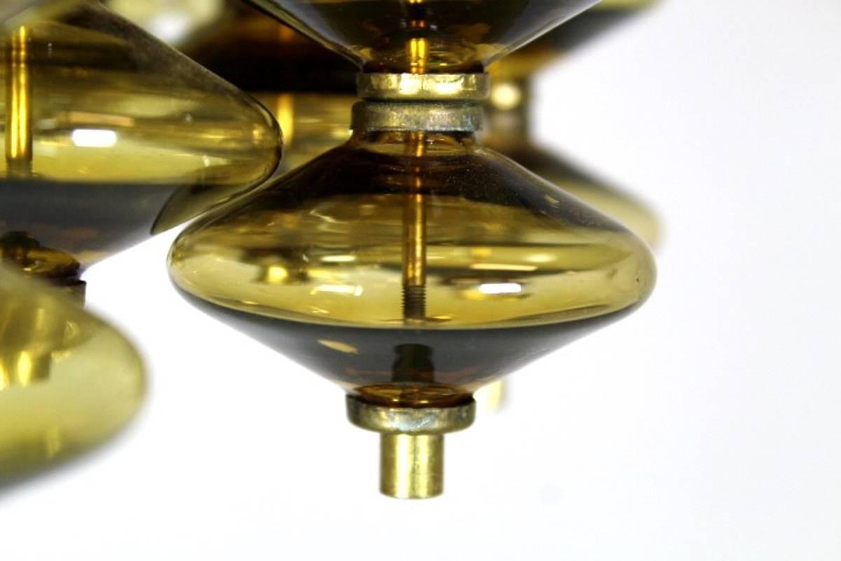 Mid-20th Century Hans-Agne Jakobsson Ceiling Lamp in Brass and Glass T581/H Estrella For Sale