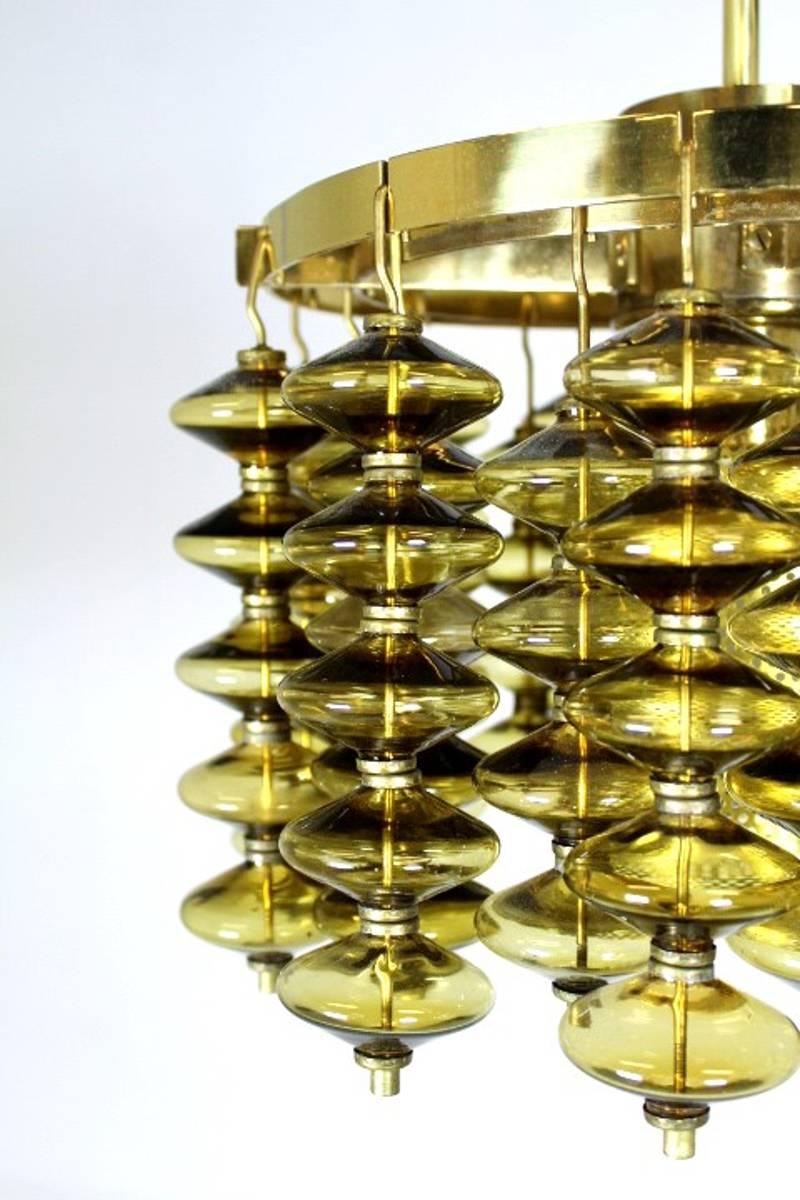 Scandinavian Modern Hans-Agne Jakobsson Ceiling Lamp in Brass and Glass T581/H Estrella For Sale
