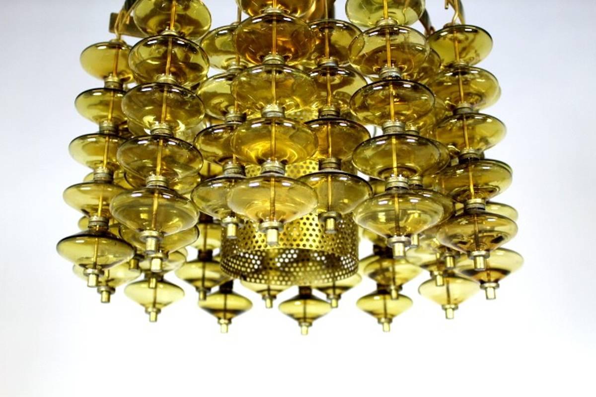 Swedish Hans-Agne Jakobsson Ceiling Lamp in Brass and Glass T581/H Estrella For Sale