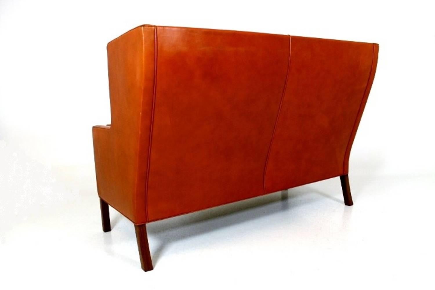 Scandinavian Modern High Back Leather Sofa 