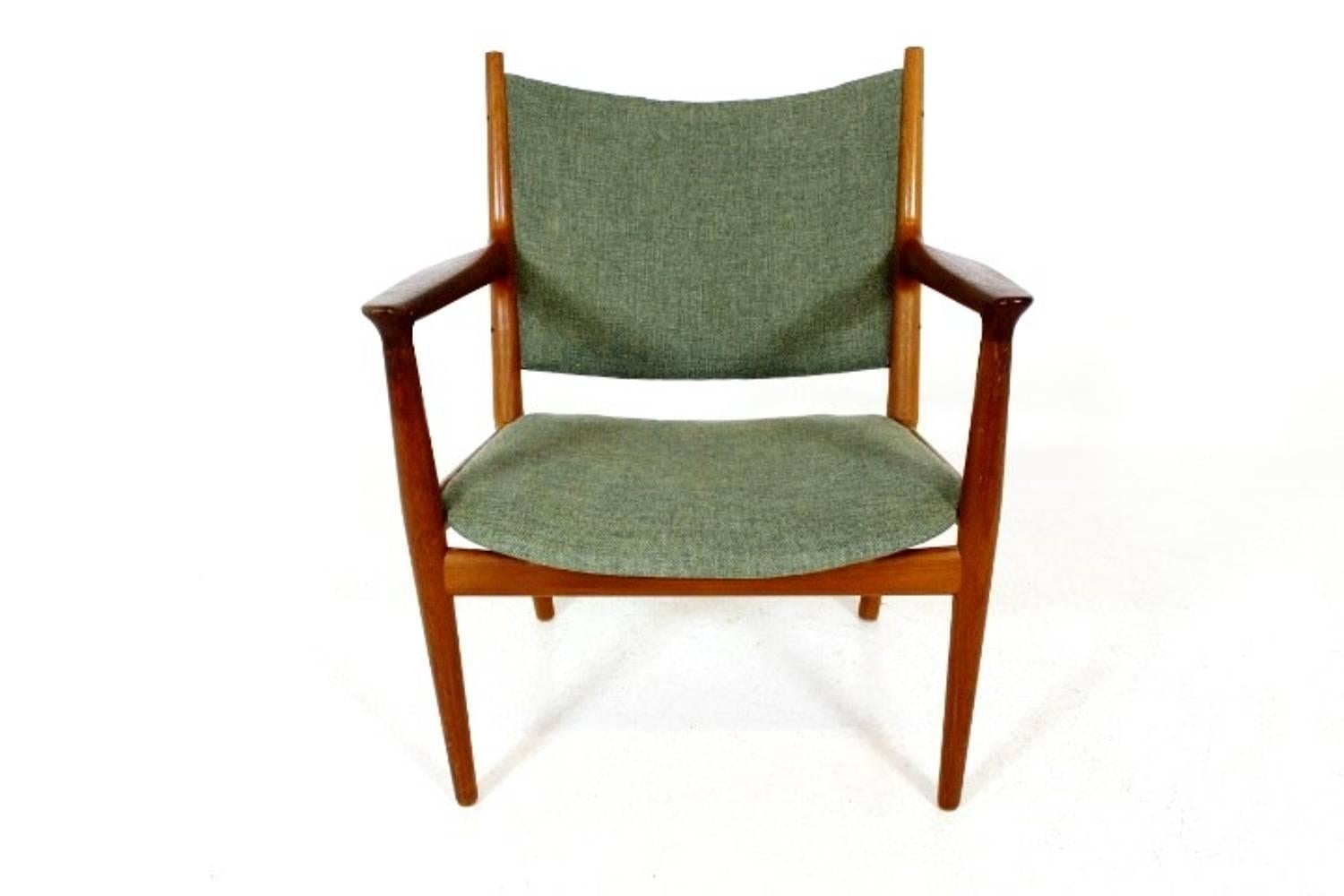 Beautiful teak armchair model JH513 by Hans J Wegner, 1962 For Johannes Hansen Denmark. Original wool fabric with new foam.