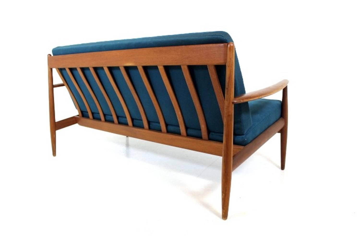 Scandinavian Modern Vintage Teak Framed Two-Seat Sofa Designed by Grete Jalk for France & Daverkosen