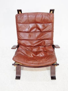 Classical Norwegian Leather High Back Lounge Chair, 1960s