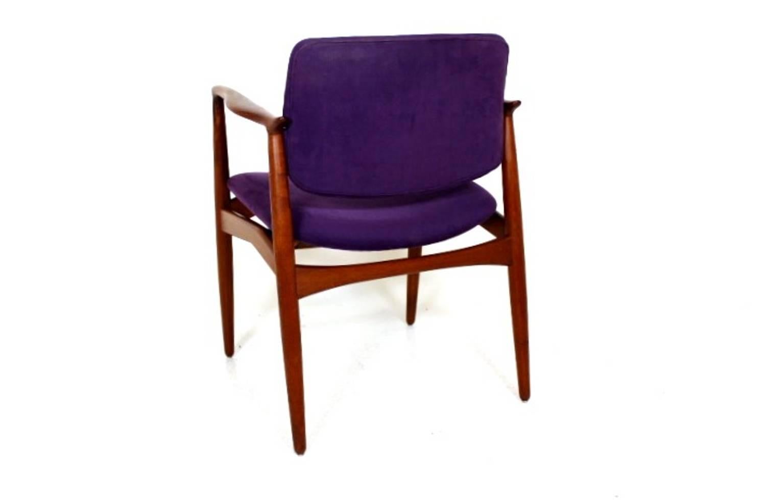 Danish Scandinavian Armchair in Teak and Alcantara Upholstery Erik Buch Model 67 For Sale