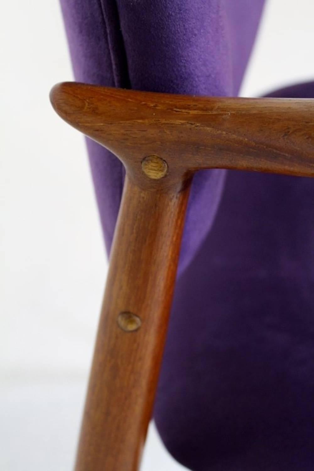 Fabric Scandinavian Armchair in Teak and Alcantara Upholstery Erik Buch Model 67 For Sale