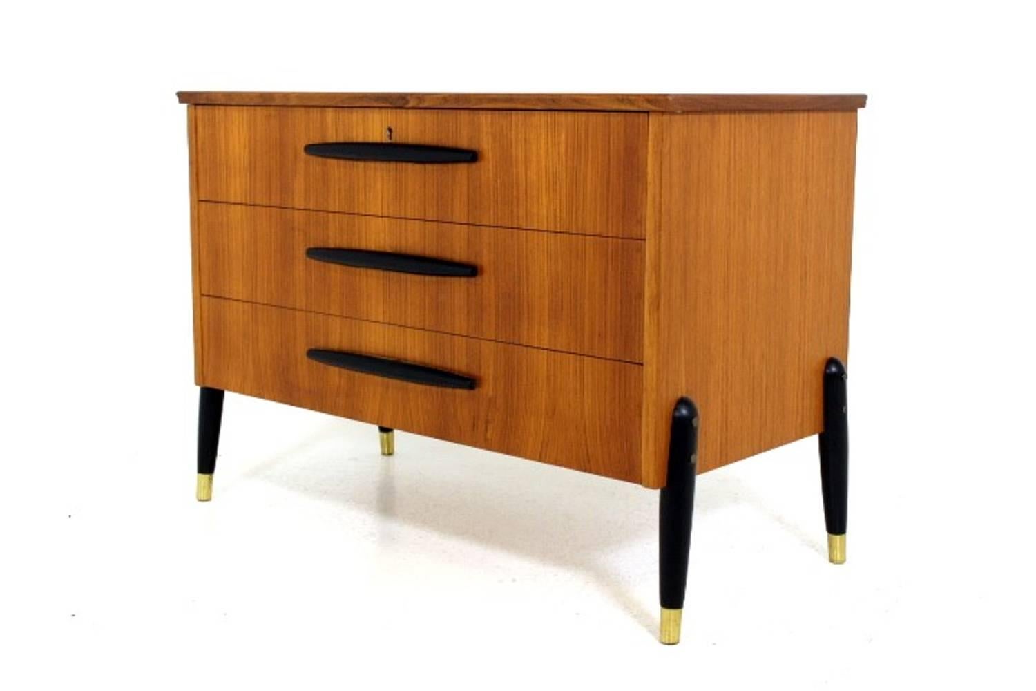 Swedish chest of drawers in teak with black details, 1950s.