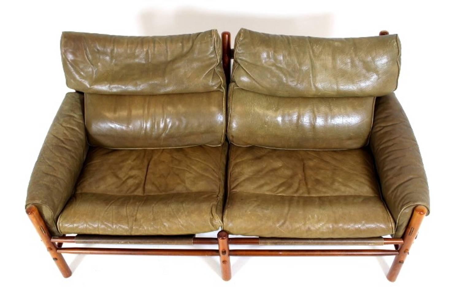 Swedish Two-Seat Leather Sofa Model Kontiki Designed by Arne Norell for Norell AB Sweden