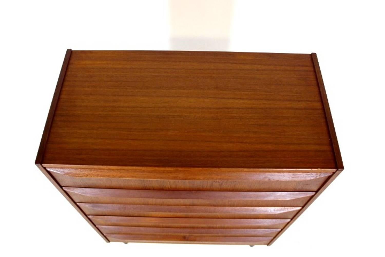 Mid-20th Century Scandinavian Modern Six Drawers Tallboy Made in Teak in the 1960s