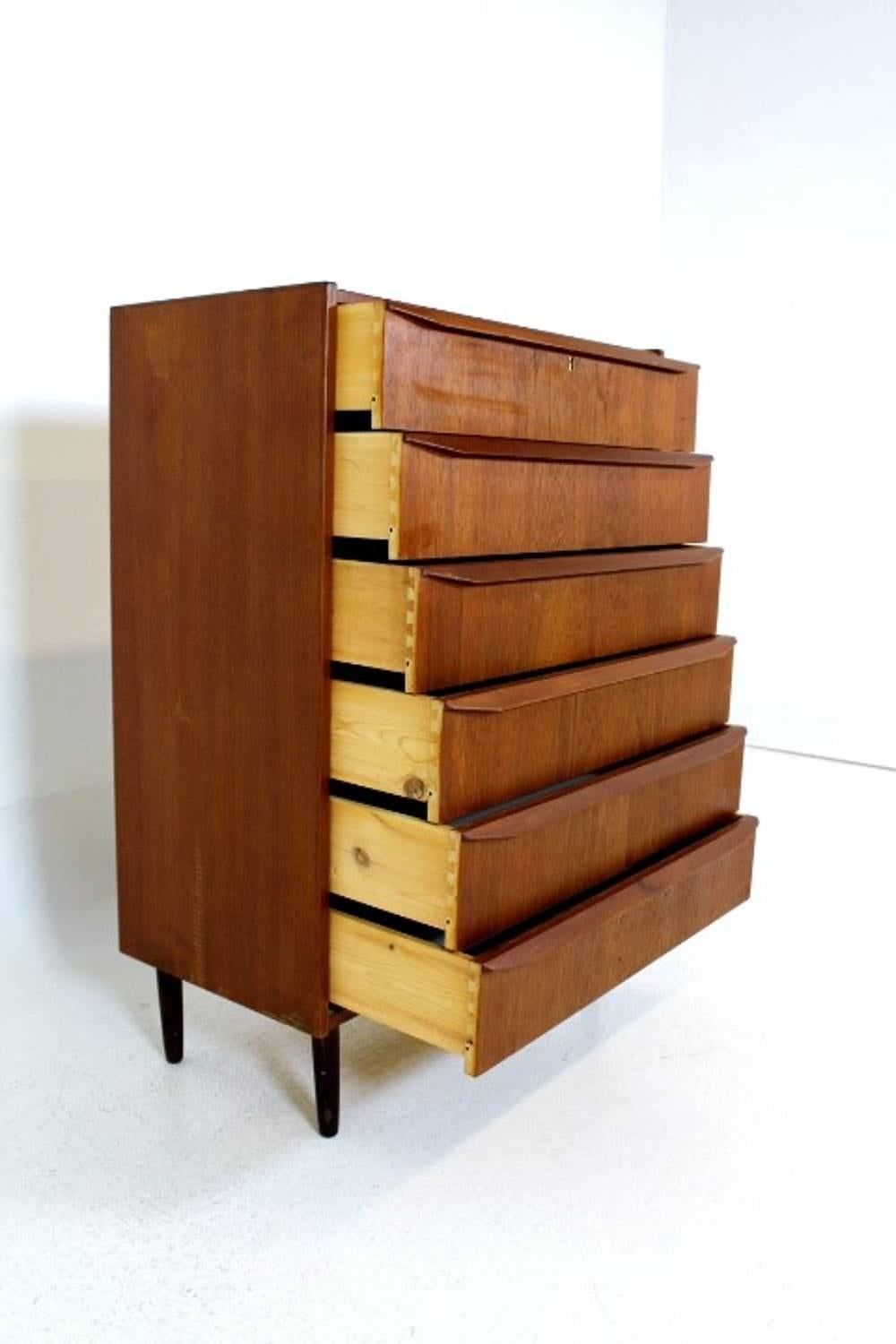 Danish Scandinavian Modern Six Drawers Tallboy Made in Teak in the 1960s
