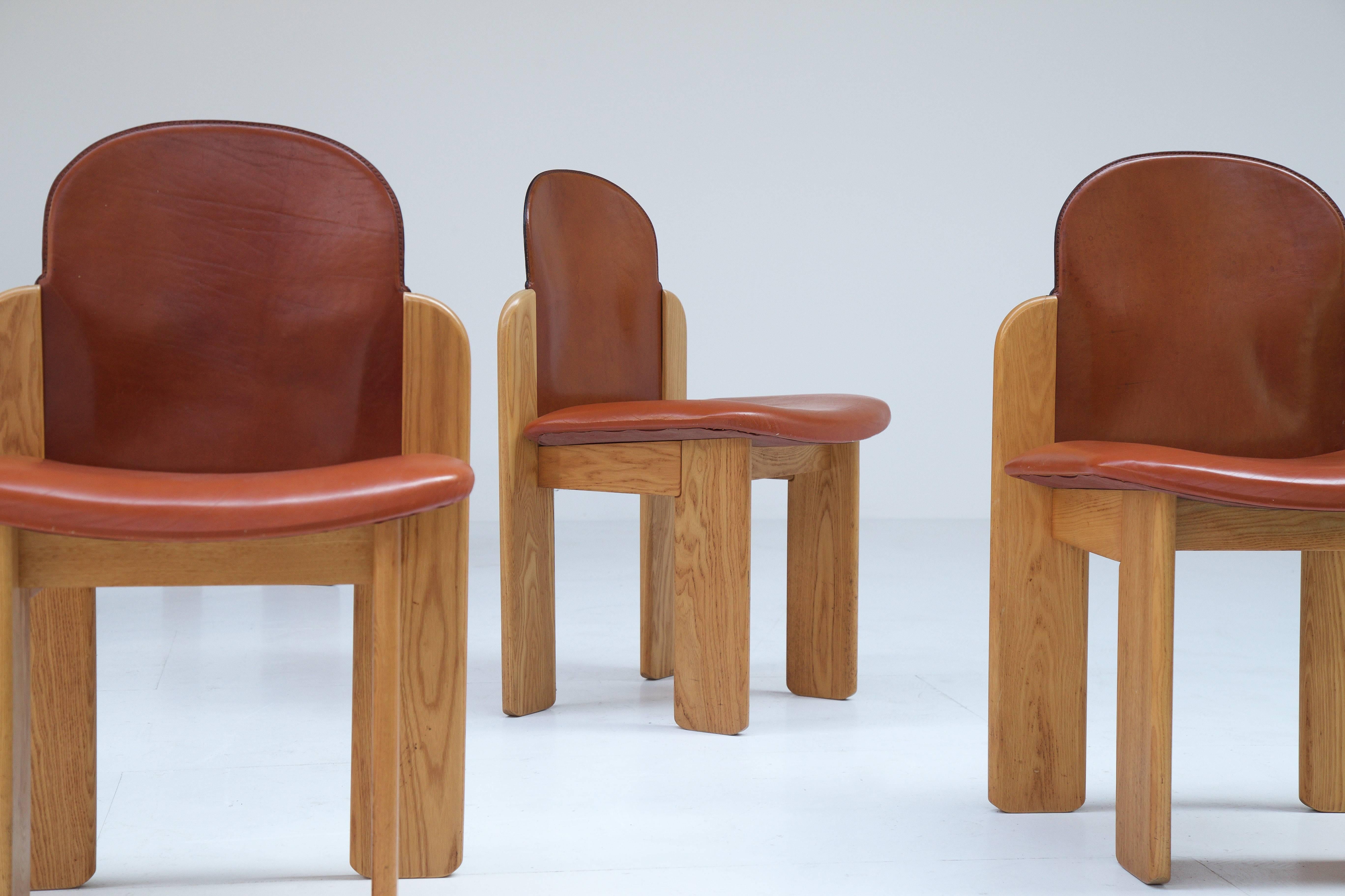 Leather Set of Six Dining Chairs by Silvio Coppola for Fratelli Montina For Sale