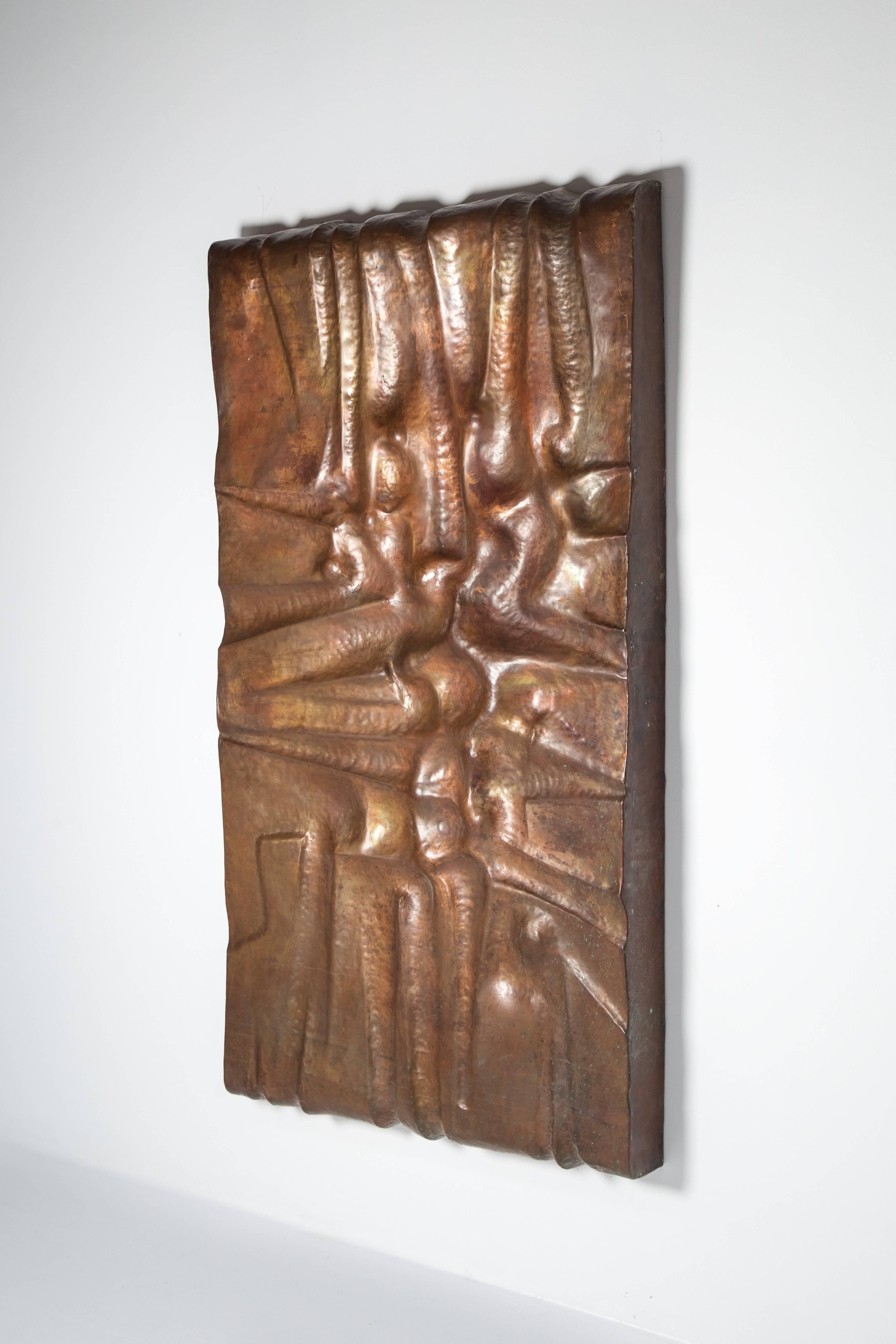 Brutalist Copper Wall Sculpture by Walter De Buck For Sale