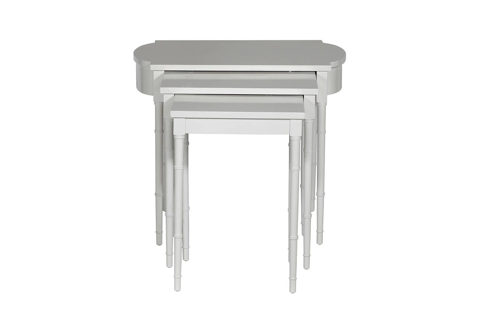 White Faux-Bamboo Nesting Tables For Sale 2