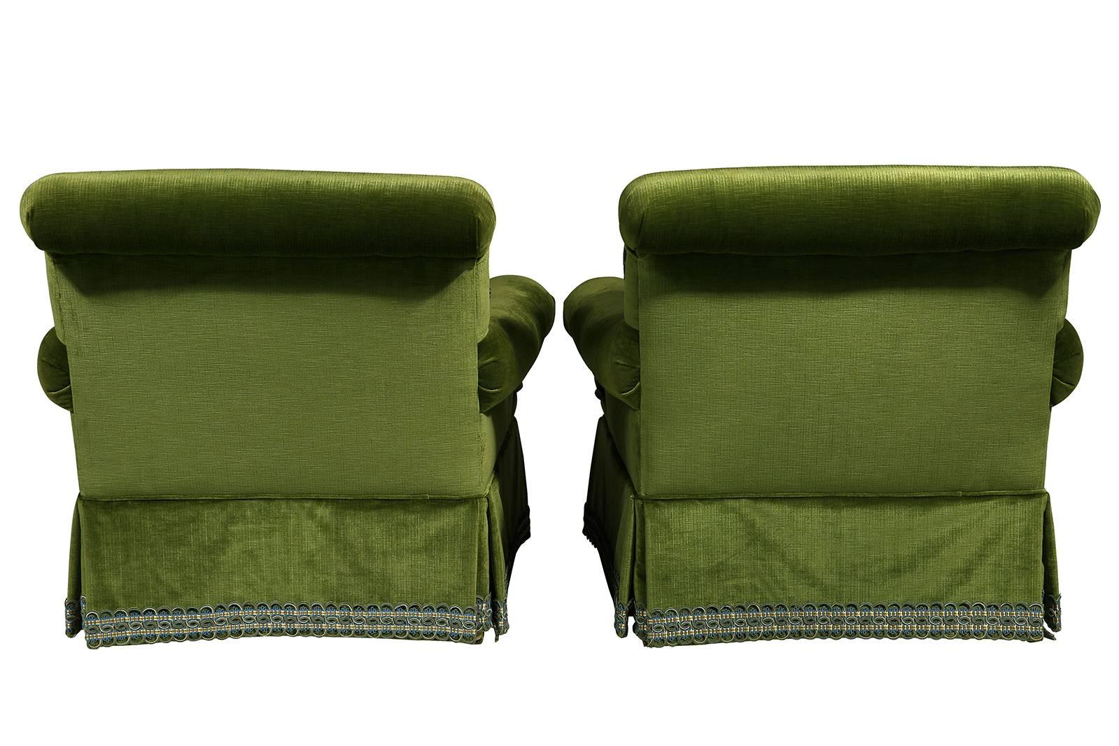 20th Century Scalamandre Green Velvet Armchairs, Pair