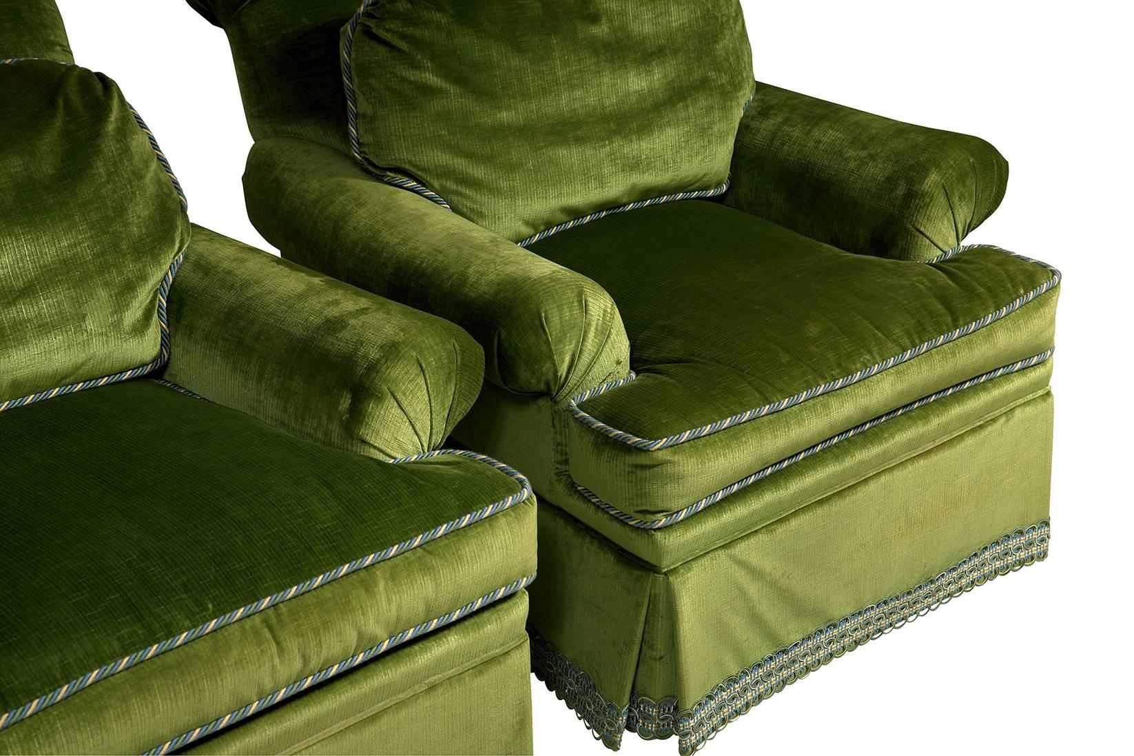 Scalamandre Green Velvet Armchairs, Pair 1