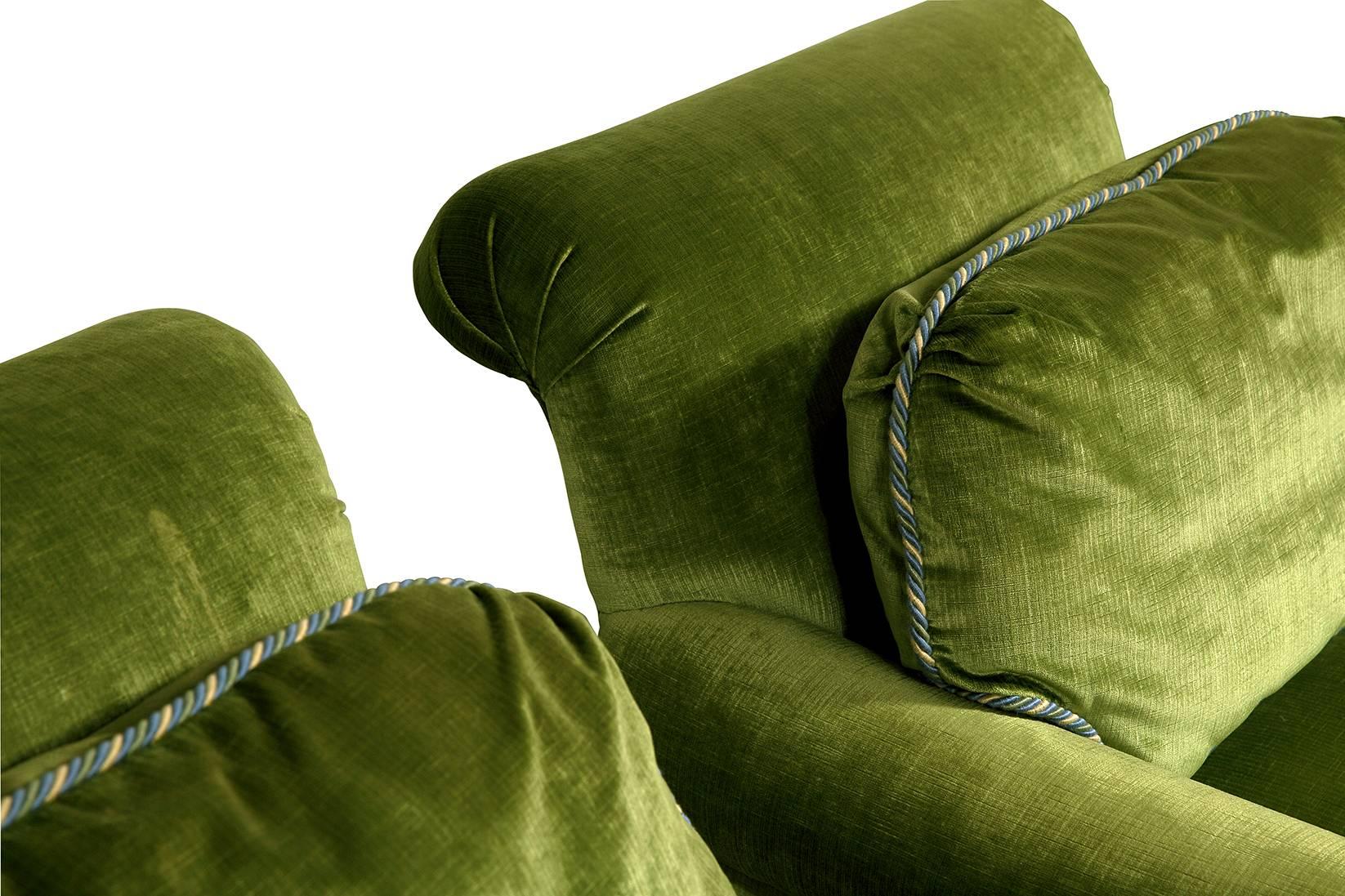 Scalamandre Green Velvet Armchairs, Pair 2