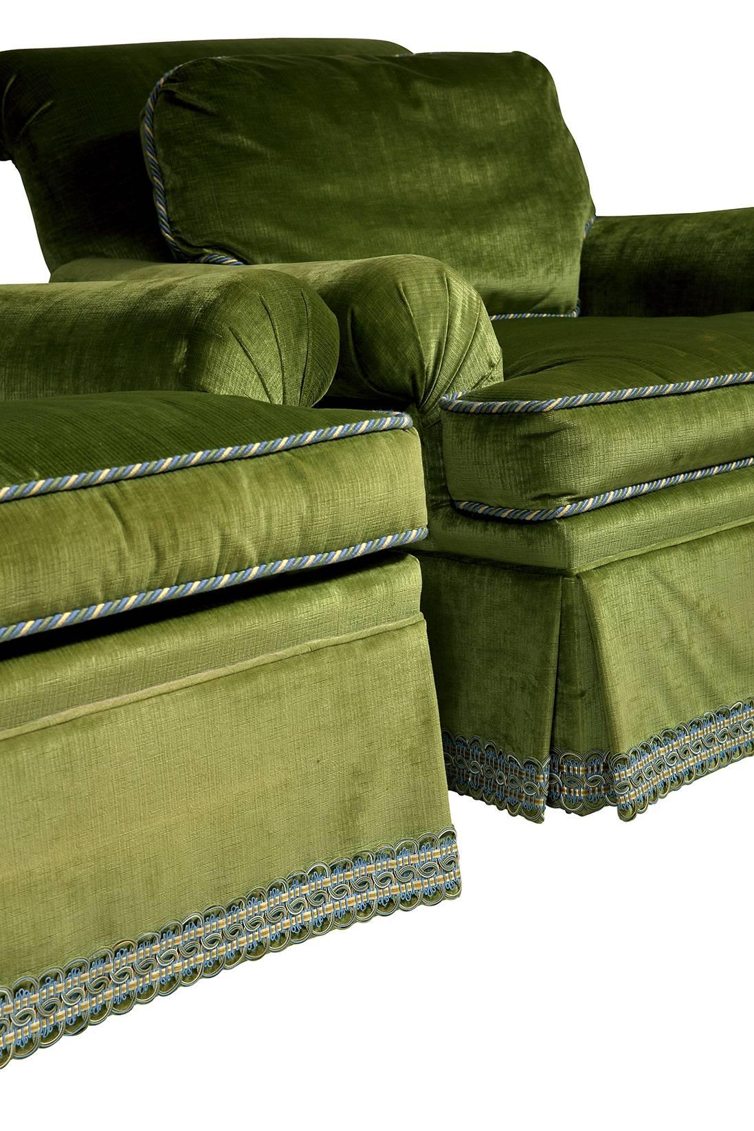 Scalamandre Green Velvet Armchairs, Pair 3