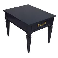 Navy Neoclassical Side Tables, Pair