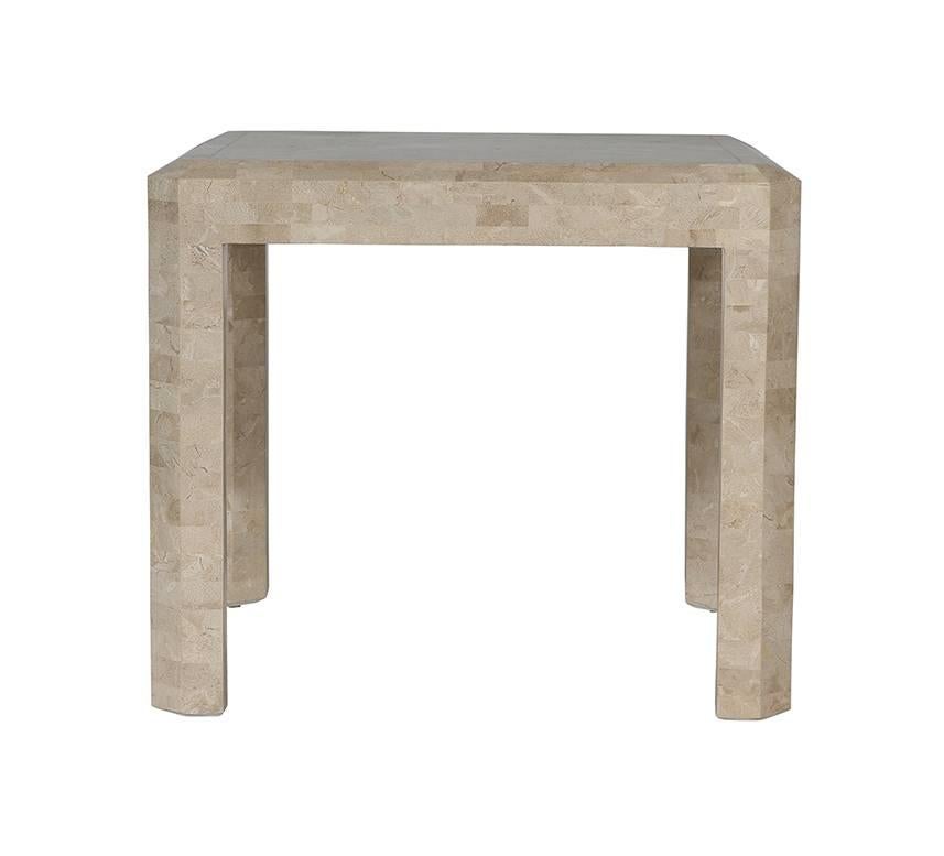 Vintage tessellated stone side table by Maitland-Smith with inlaid delicate brass detailing.