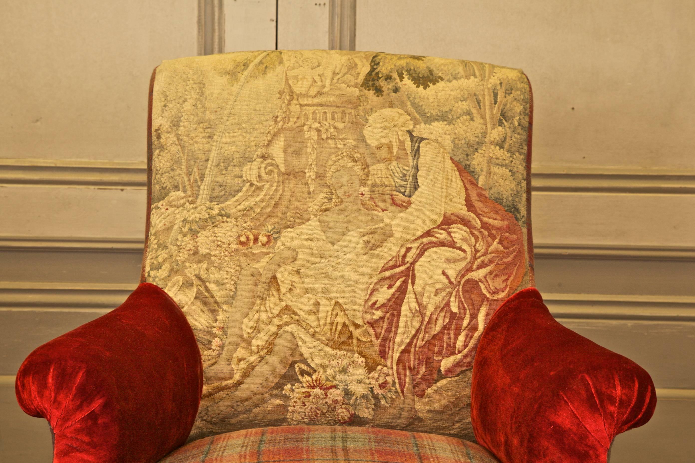 French Napoleon III Armchair Upholstered in 18th Century Aubusson Tapisserie
