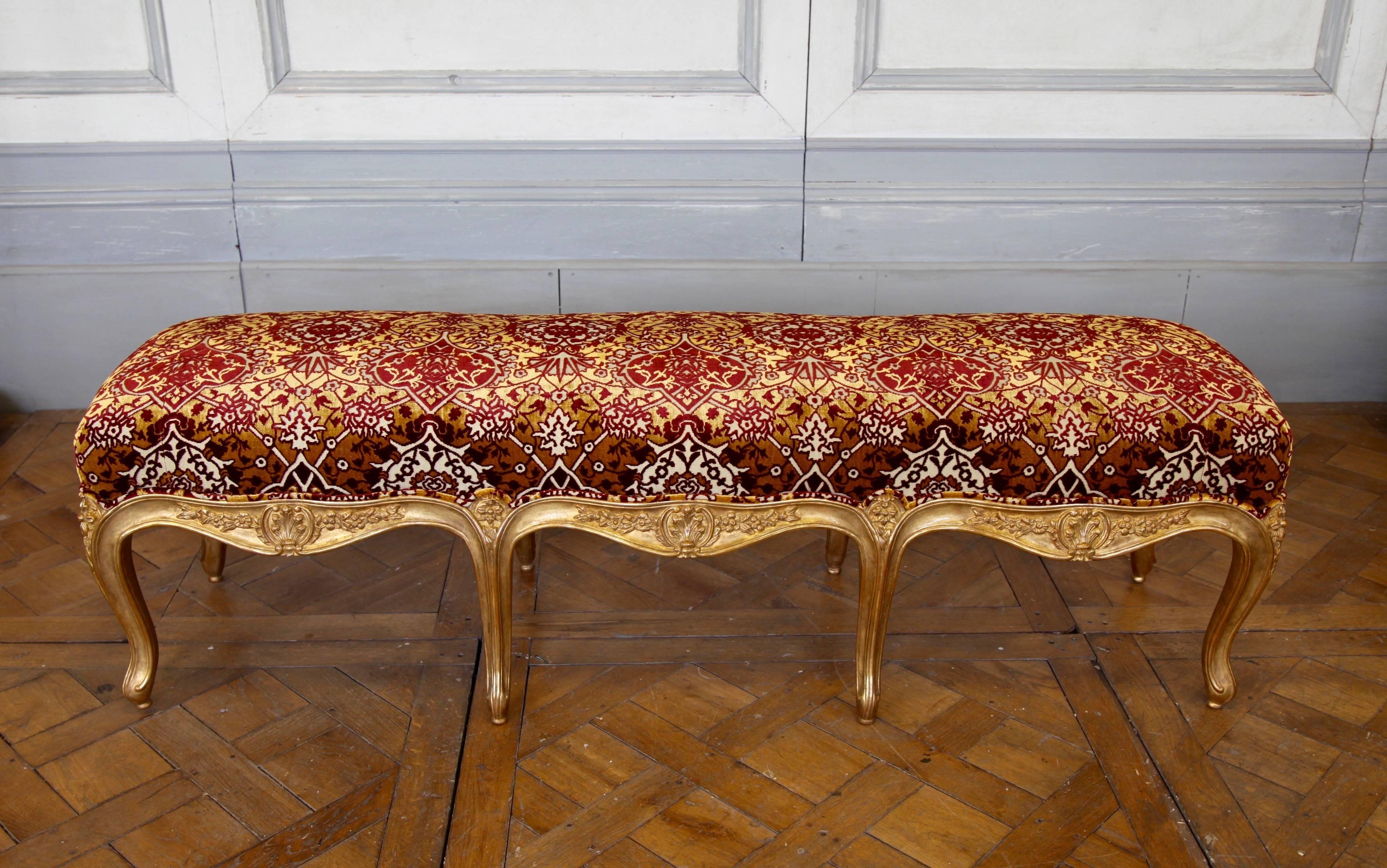 Carved Louis XV Style, Giltwood Long Bench For Sale