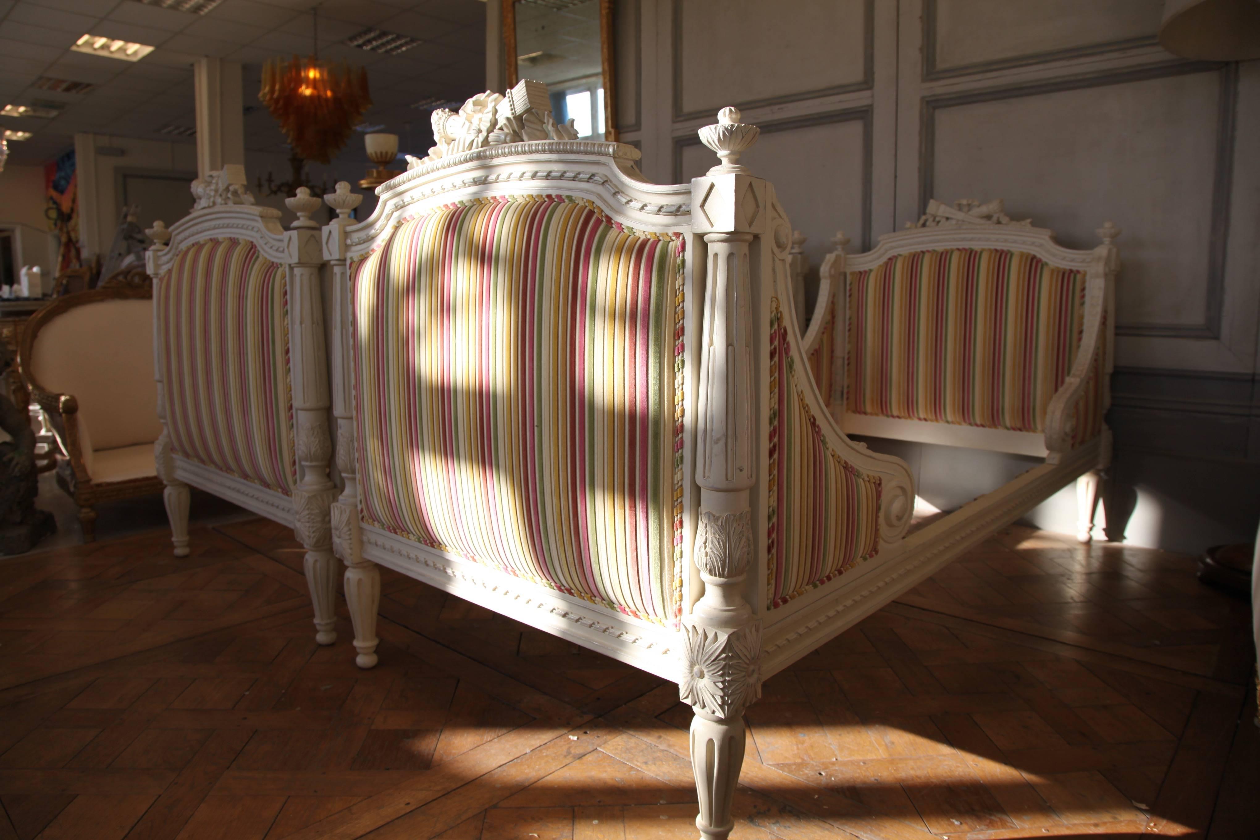 British Louis XVI Style Bunk Beds/Matching Pair of Single Beds Made by La Maison London For Sale