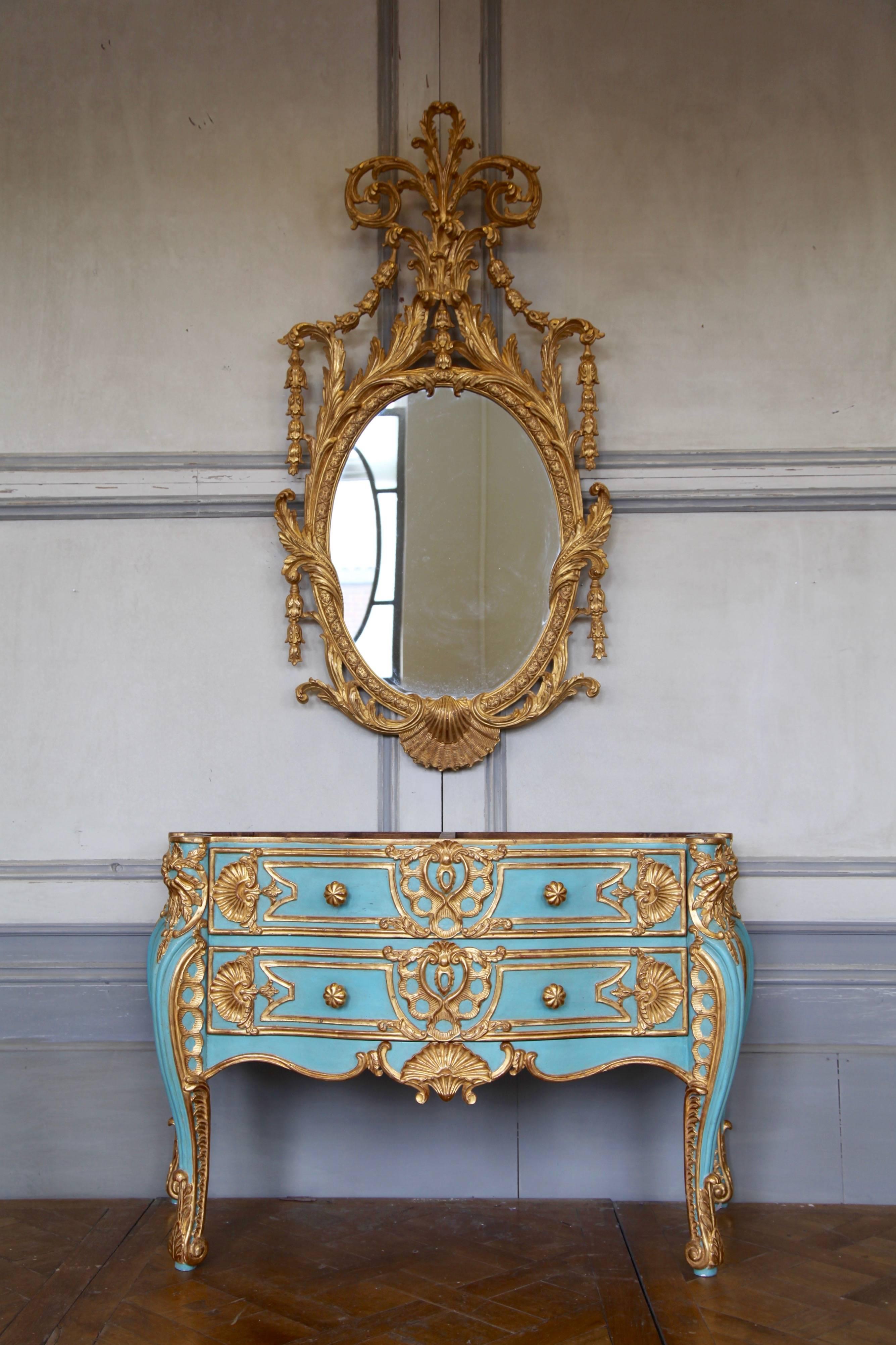 Hand-Carved Italian Baroque Style Giltwood Commode Reproduced by La Maison, London