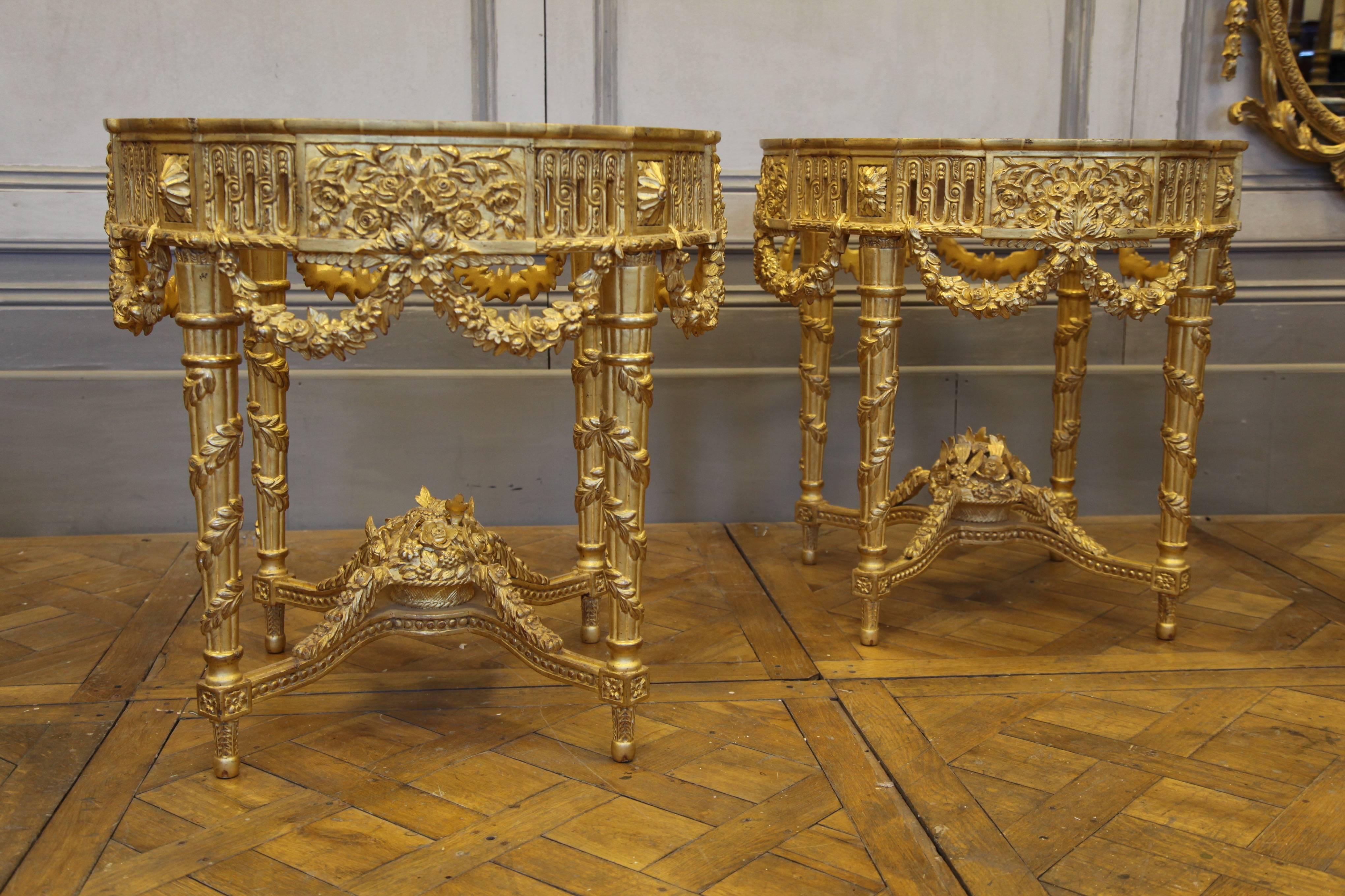 Contemporary Pair of Louis XVI Style Giltwood Console Tables  by La Maison London
