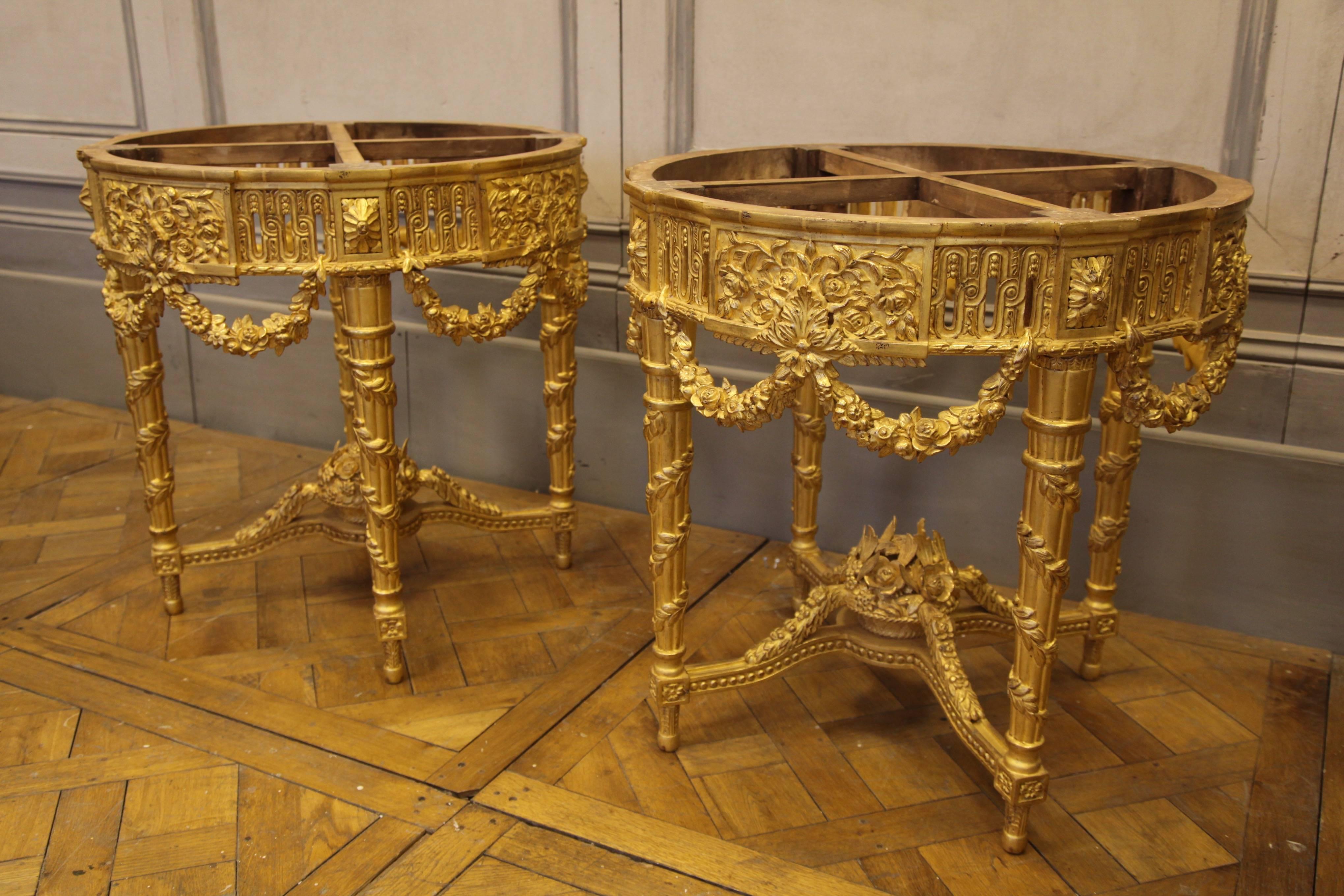 Wood Pair of Louis XVI Style Giltwood Console Tables  by La Maison London
